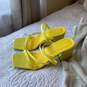 Yellow strappy heels